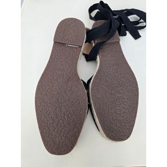 ZARA Lace-Up Espadrille Flats Size 8 US NWT Summer Coastal Sandals Black Tan - Picture 10 of 13